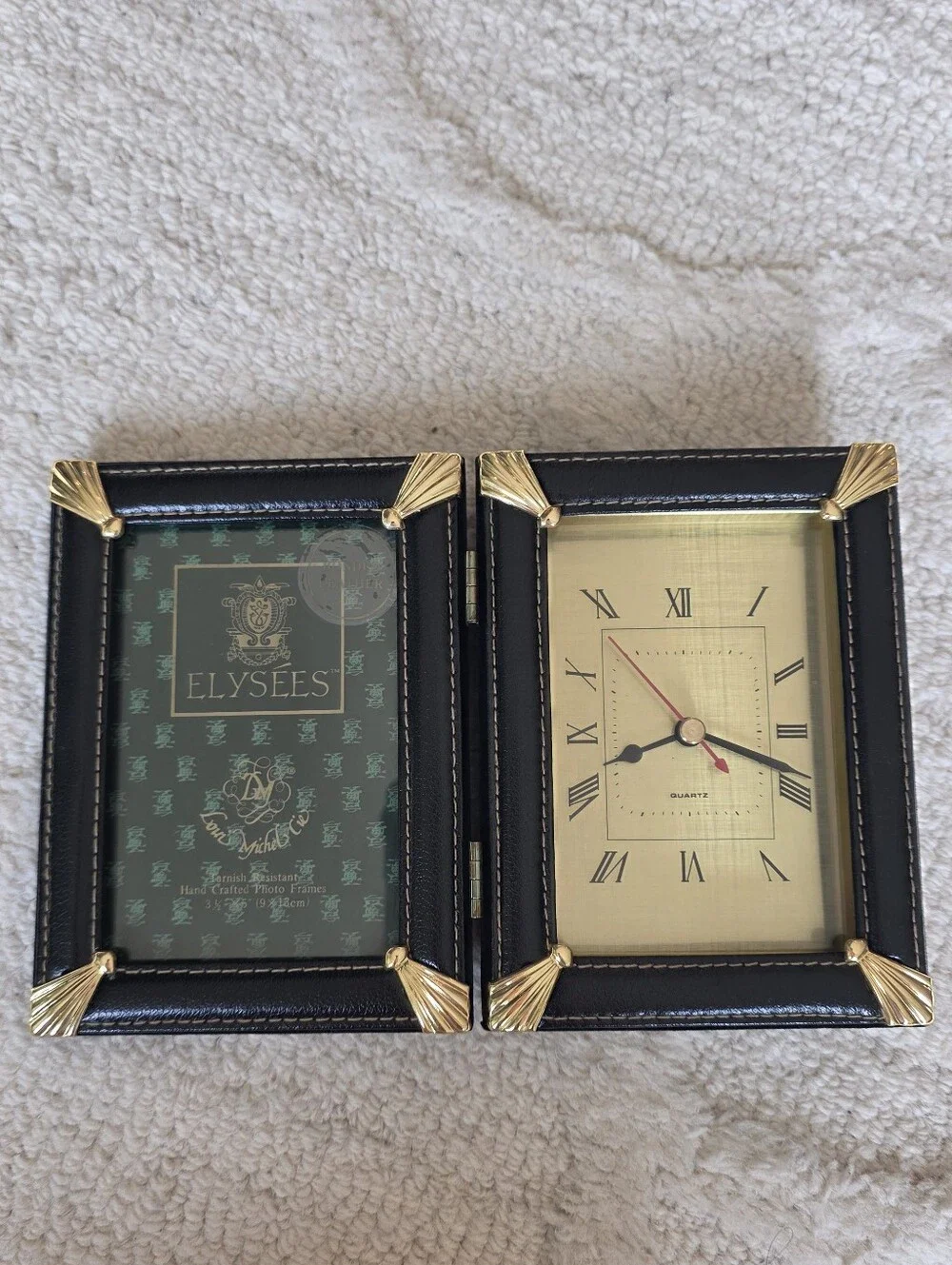 Vintage Foldable Desk Clock Photo Frame Combo